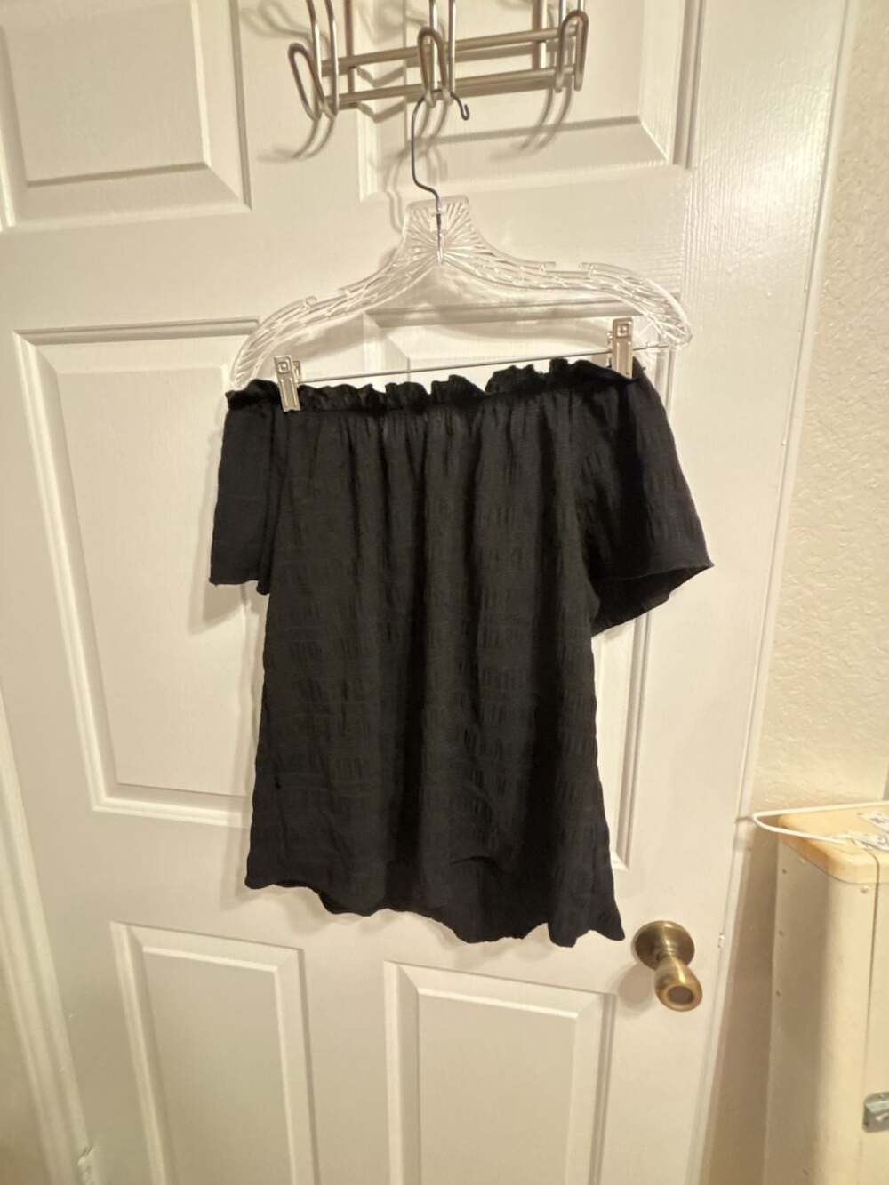 Black Textured Off-Shoulder Bardot Ruffle Top